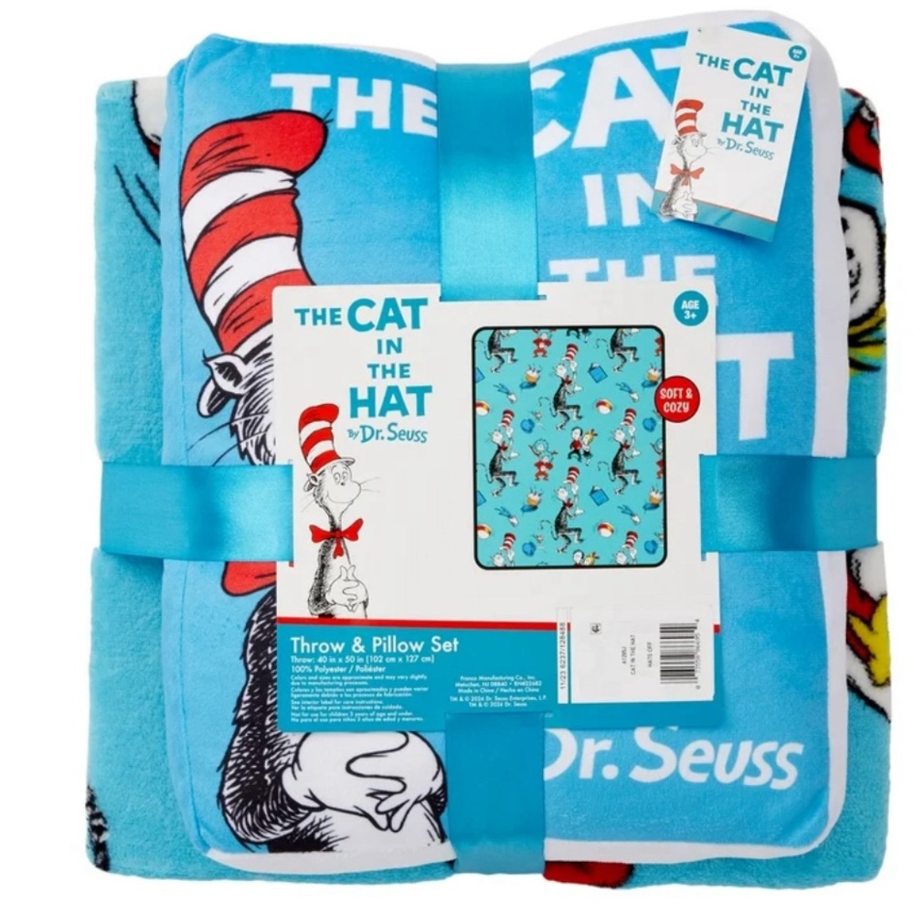 “Cat in the Hat” blanket and pillow set